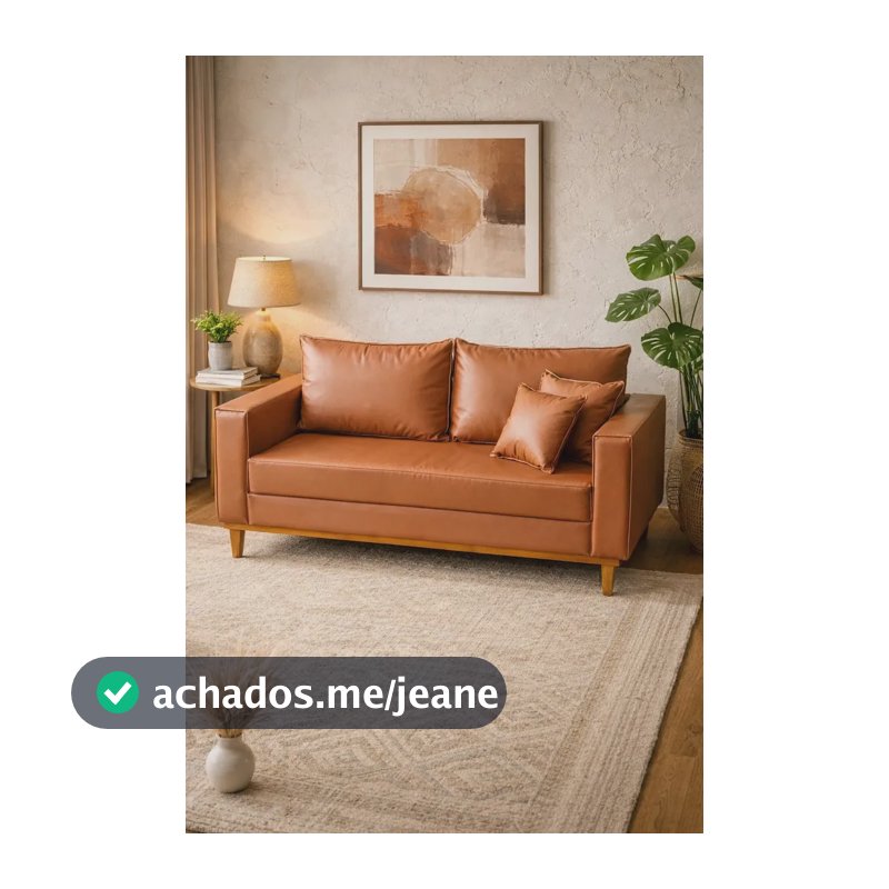 Sofá 3 Lugares Living 180cm Corino Caramelo Premium Decoração Assento Resistente Estofado Megalarstore