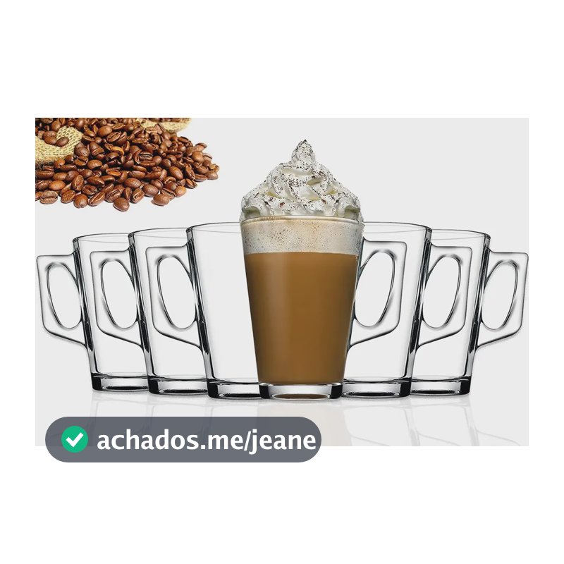 Caneca Vidro Cappuccino 260ml Jogo Com 6 Unidades