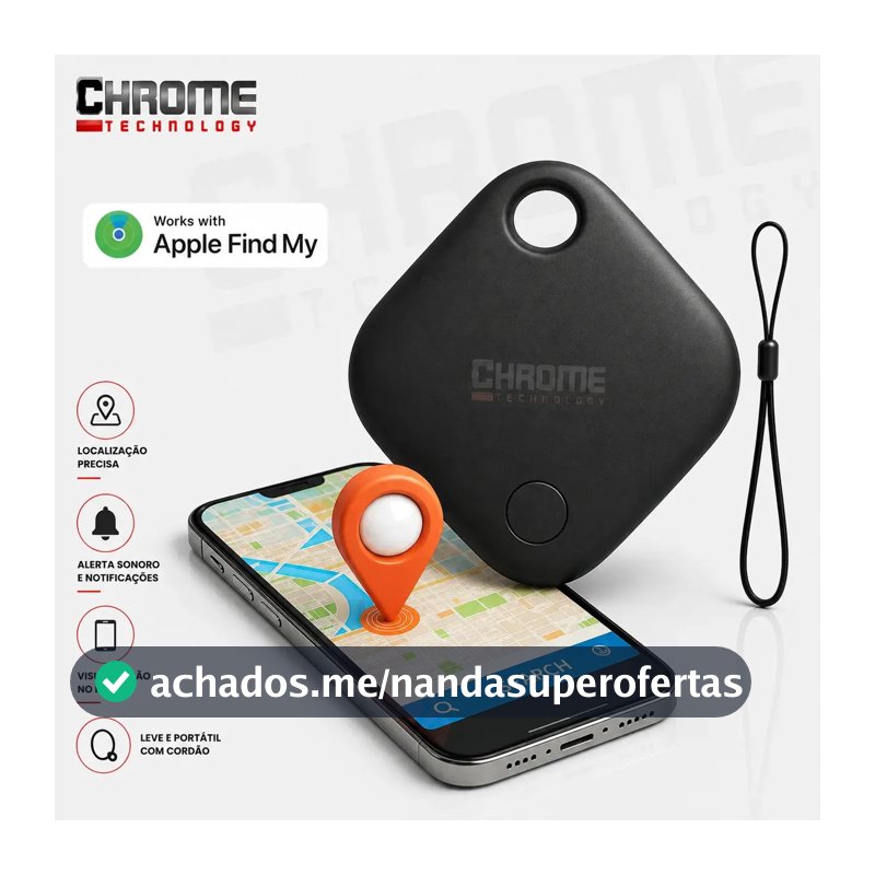 Mini Localizador Rastreador Smart Tag Gps Com Cordão Chaveiro Cor Preto Compatível Com iPhone Apple Chrome Technology