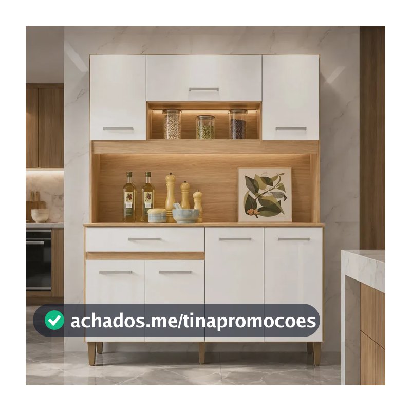 Kit Armário De Cozinha Magazin Compacto 7 Portas 1 Gaveta Cor Freijó/off White Cristal