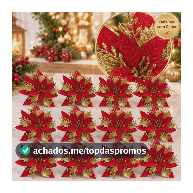 Kit 12 Flores De Natal Arvore  Artificial Decoração Enfeite Vermelho Liso
