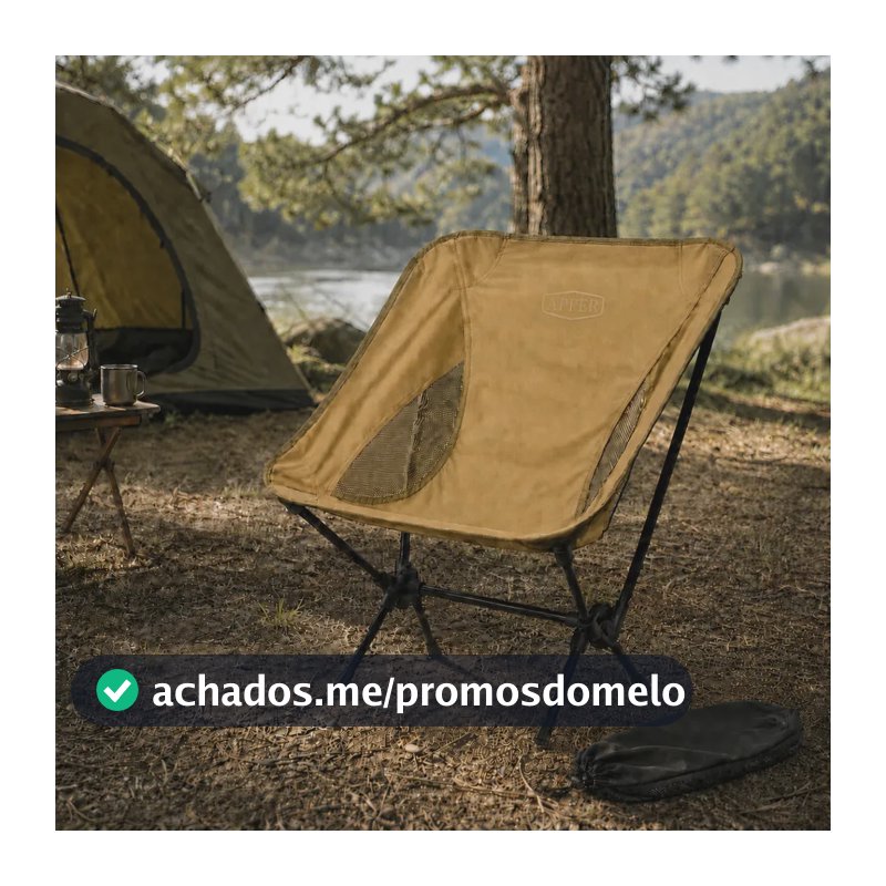Cadeira Camping Dobrável Portátil Compacta para Pescar, Praia, Trilha, Viagens, Acampamento, Varanda, Parques e Lazer Suporta até 100kg - APFER (CÁQUI)
