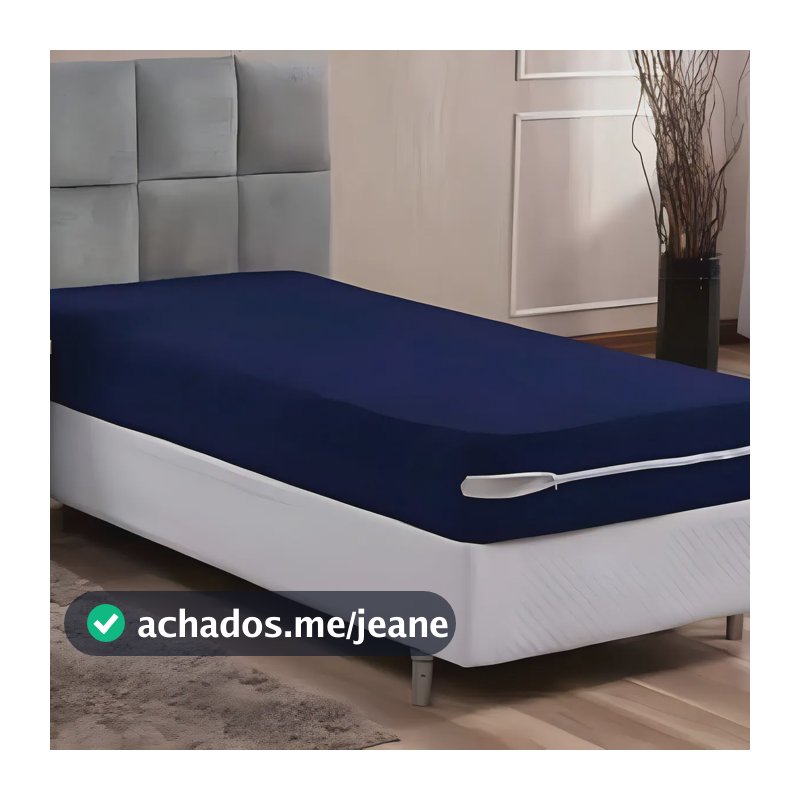 Capa de Colchão Solteiro Azul Marinho 188x88cm Malha com Zíper Gramatura 55