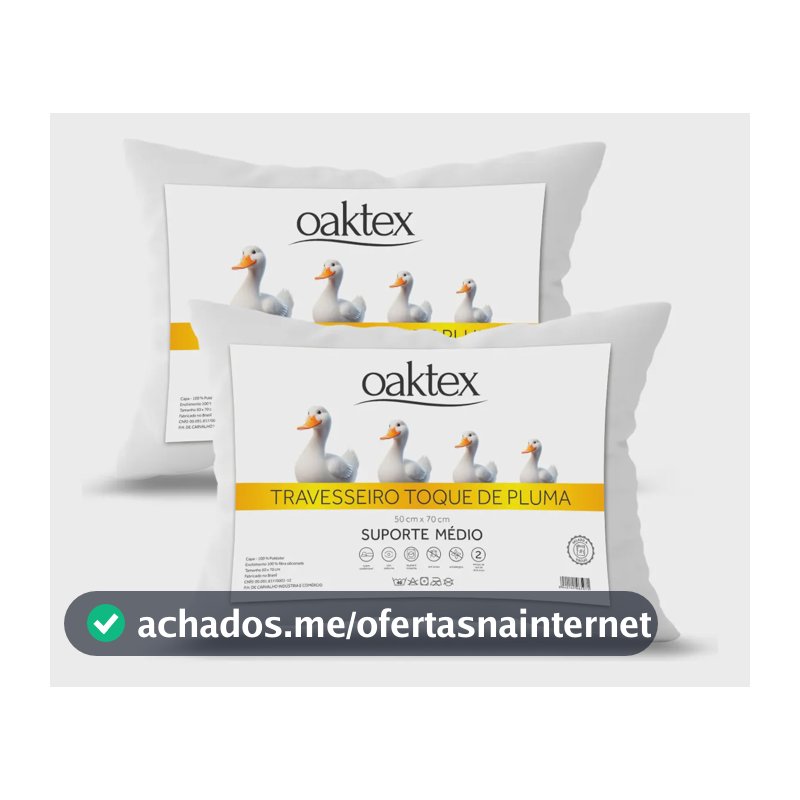 Kit 2 Travesseiros 70x50 Antialérgico Lavável Fibra Siliconada Toque de Pluma de Ganso Oaktex Cor Branco