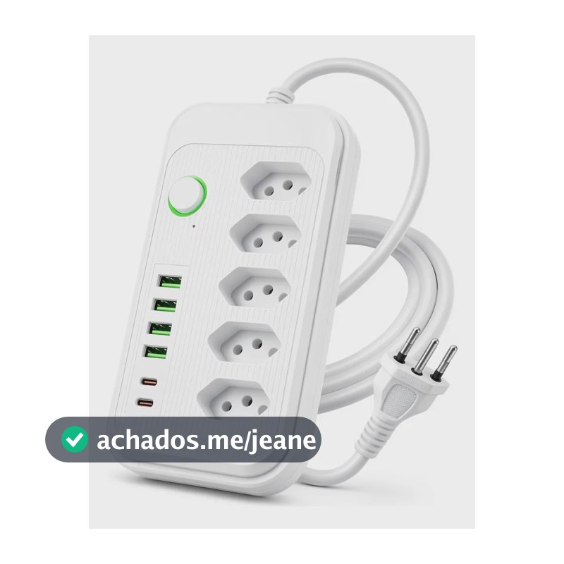 Extensão 5 Tomadas 4 Usb E Tipo C Proteção Sobrecarga Bivolt Branco 127/220v