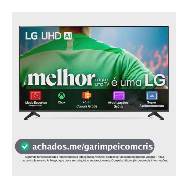 Smart TV LG UHD AI UA75 55 polegadas HDR10 Pro Processador α7 AI Ger8 webOS 25