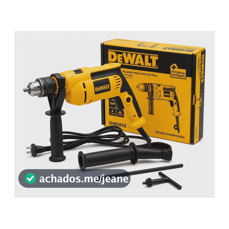 Furadeira Impacto Dewalt Dwd502b2 750w 13mm 220v + Kit Amarelo/preto 220v