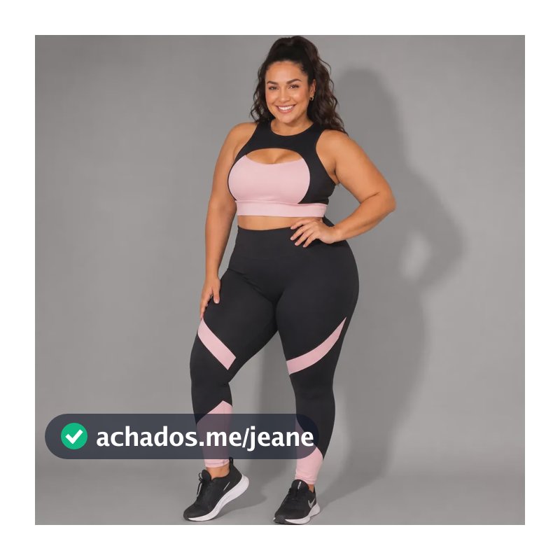 Conjunto Plus Size Top E Calça Academia Sem Transparência Preto/rose Liso Básico G2 48/50