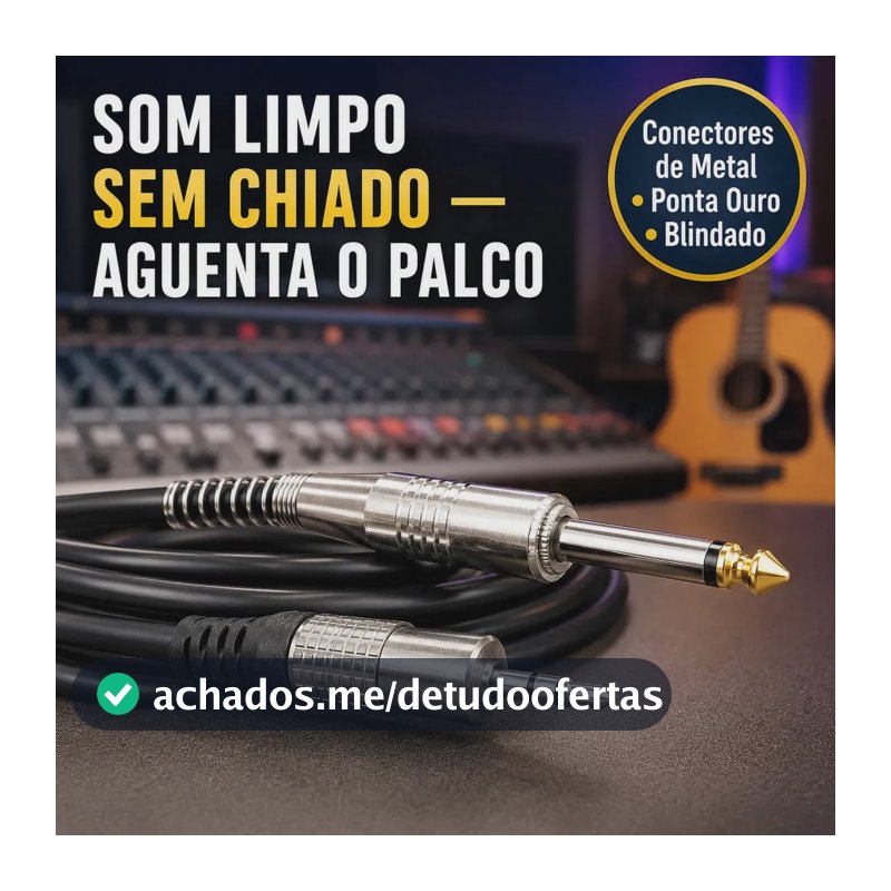 Cabo de áudio P2 X P10 1,8m Blindado Conectores De Metal Som Limpo Sem Chiado Para Mesa De Som, Fone E Instrumentos - Yuso