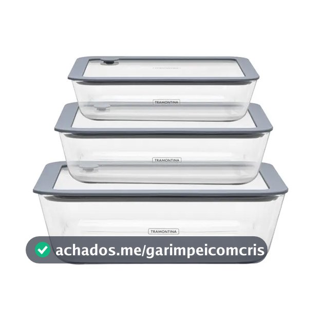 Conjunto De Potes De Vidro Tramontina Vittra Retangulares Com Tampa Hermética De Silicone