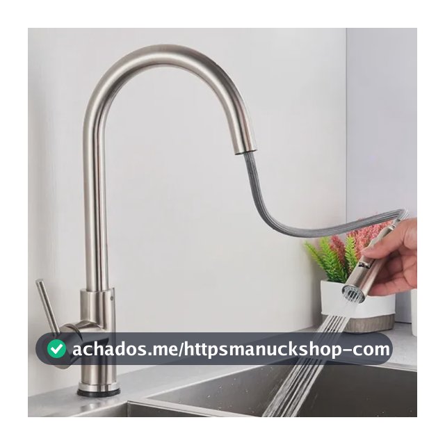 Torneira Para Pia Cozinha Bancada Gourmet Monocomando Escovada Acabamento Aço Inox 304 Cor Prateado Escovado Winda Prateado Escovado