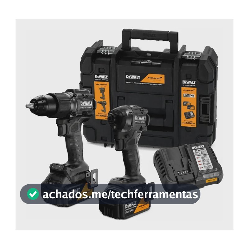 Parafusadeira e Furadeira de Impacto Dewalt McLaren e Parafusadeira com 2 Baterias, Carregador e Maleta DCK2222MP2T