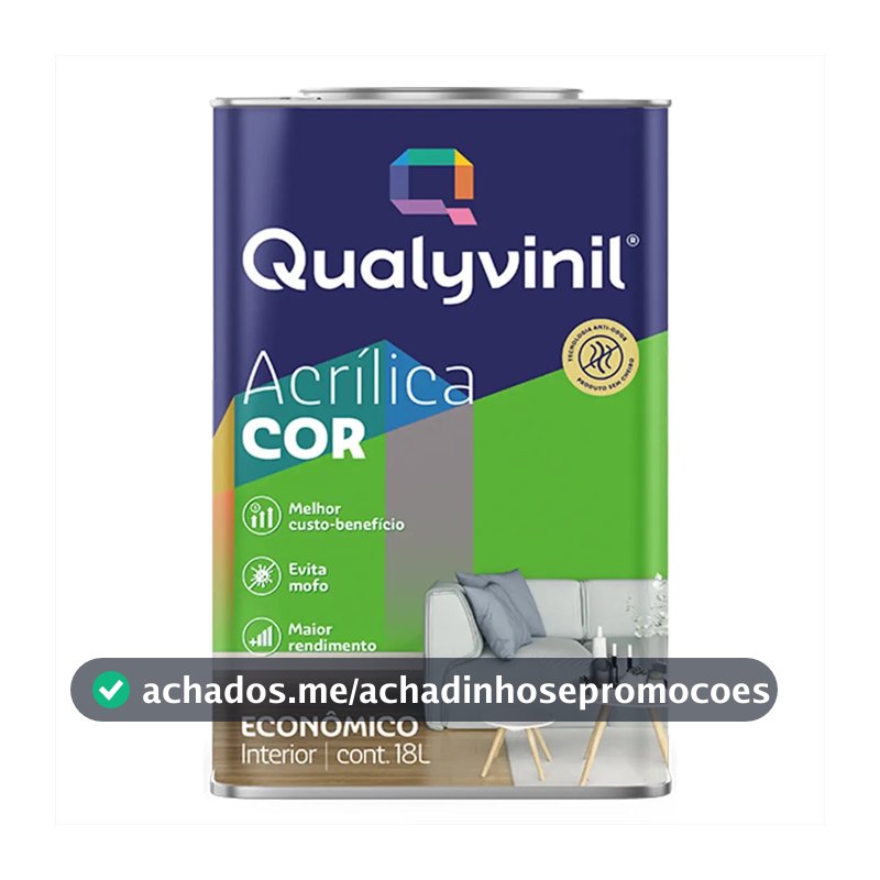 Latex Acrílica Tinta C/ Maior Rendimento Qualyvinil Branco Acabamento Fosco Cor Branco | Lata 18 Litros