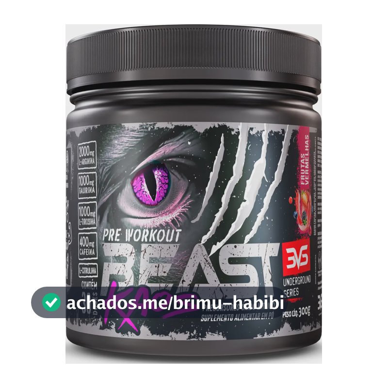 Pré Treino Beast Kaos 300g - Sabor Frutas Vermelhas - Extra Forte Com Citrulina, Beta Alanina, Cafeína, Arginina, Taurina E Tirosina