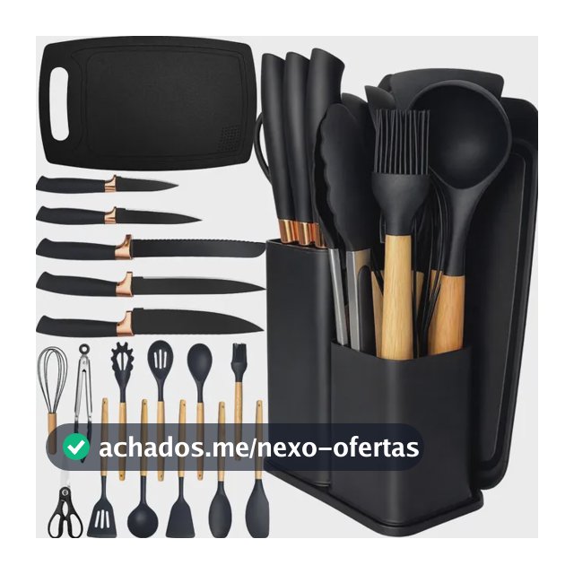 Kit Utensílios Silicone C/ Cabo De Madeira E Facas Em Inox