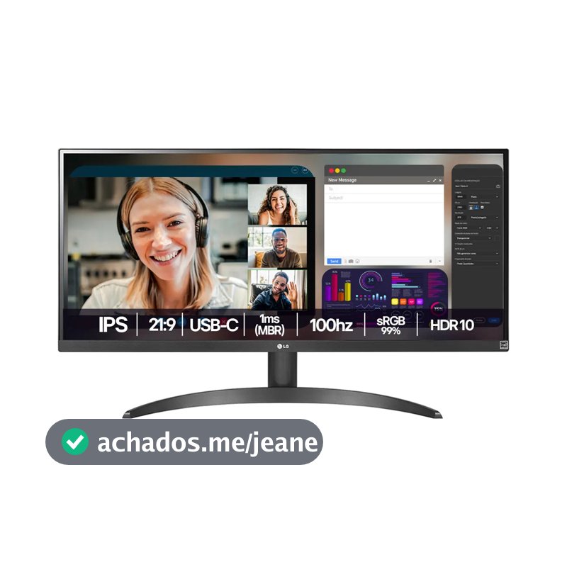 Monitor LG UltraWide - Tela IPS de 29", 21:9, HDR10, sRGB 99%, 100Hz, Preto- 29WQ500B