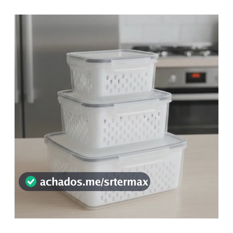 Kit 3 Potes Herméticos Caixa Organizadora Com Cesto Escorredor Para Legumes Frutas Verdura Kilate Store