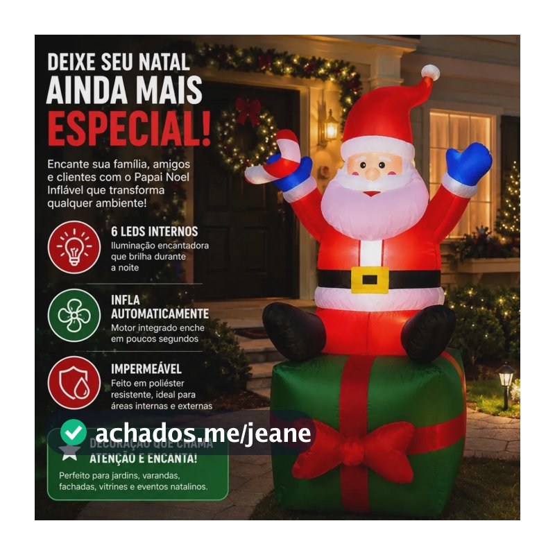 Papai Noel Inflável Gigante 1,90m Boneco Decoração De Natal Vermelho Hannover Home