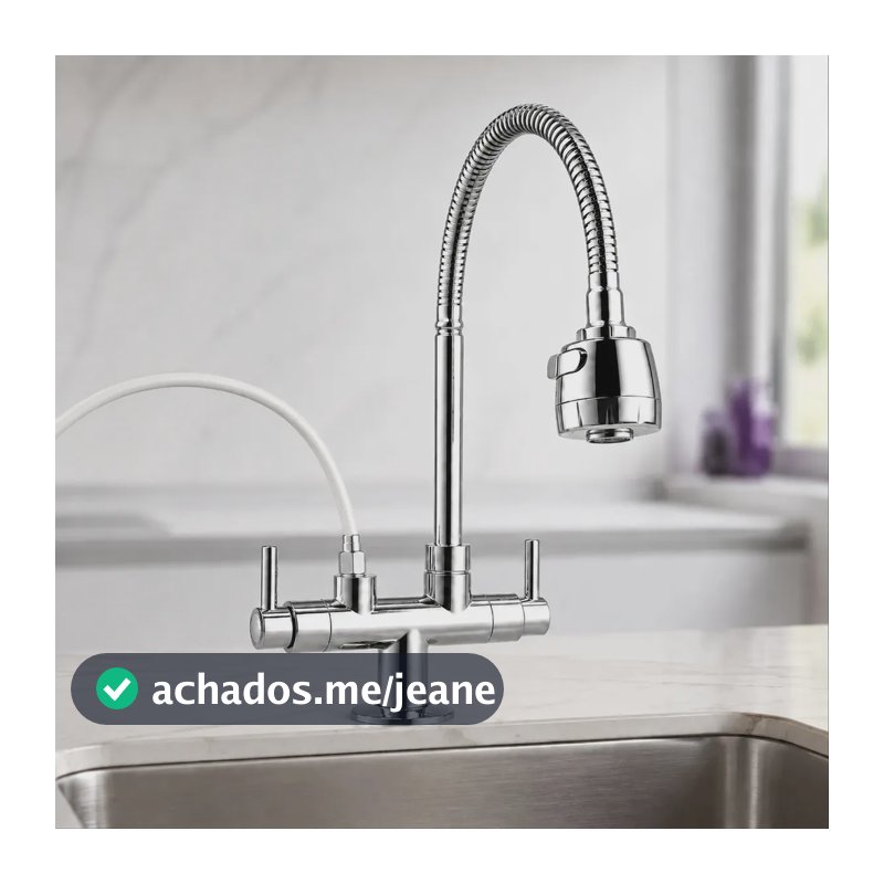 Torneira Flexível Gourmet ABS Cromada de Bancada com 2 Jatos e Adaptador para Purificador para Cozinha Uso Diário na Pia da Casa Residencial Moderna