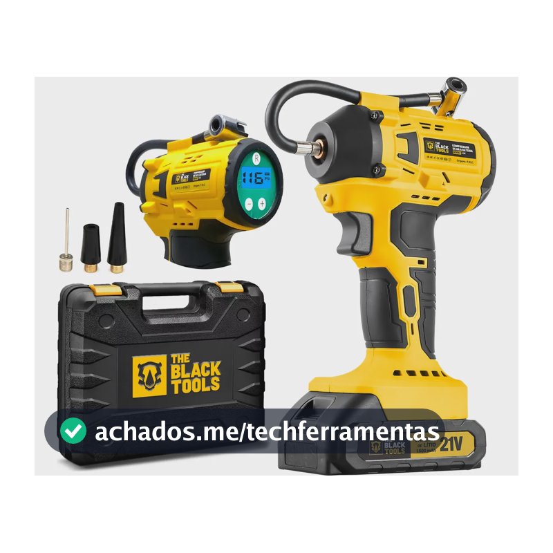 Compressor De Ar Bateria 21v 116 Psi Com Pressão + 3 Bicos Amarelo 127/220v 60hz