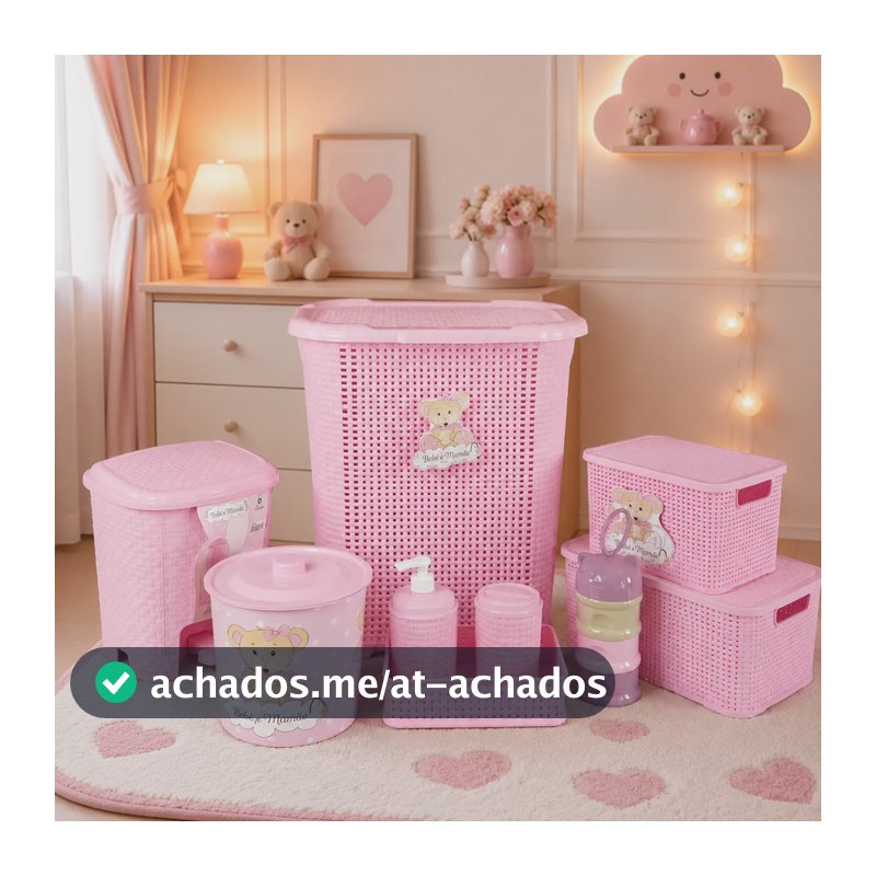 Kit Completo Rosa Para Quarto De Bebê Com Porta Leite Em Pó Rosa