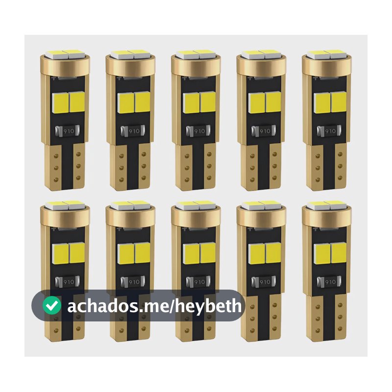 10 Lâmpadas T5 Pinguinho 6 Leds 6000k Painel Carro Premium T5 Azul-marinho Branco-frio