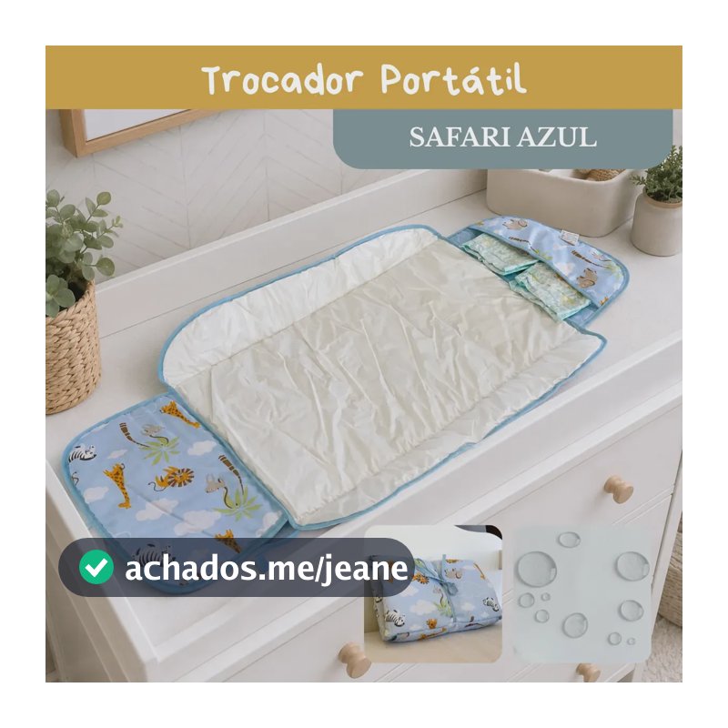 Trocador De Fralda Bebê Impermeável Dobrável Compacto Retrátil Toque Super Macio Luxo Lindas Estampas Safari azul