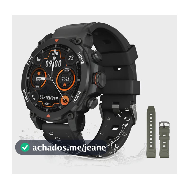 Smartwatch Aurafit G6 Tático Com GPS e AMOLED 1.43" Preto