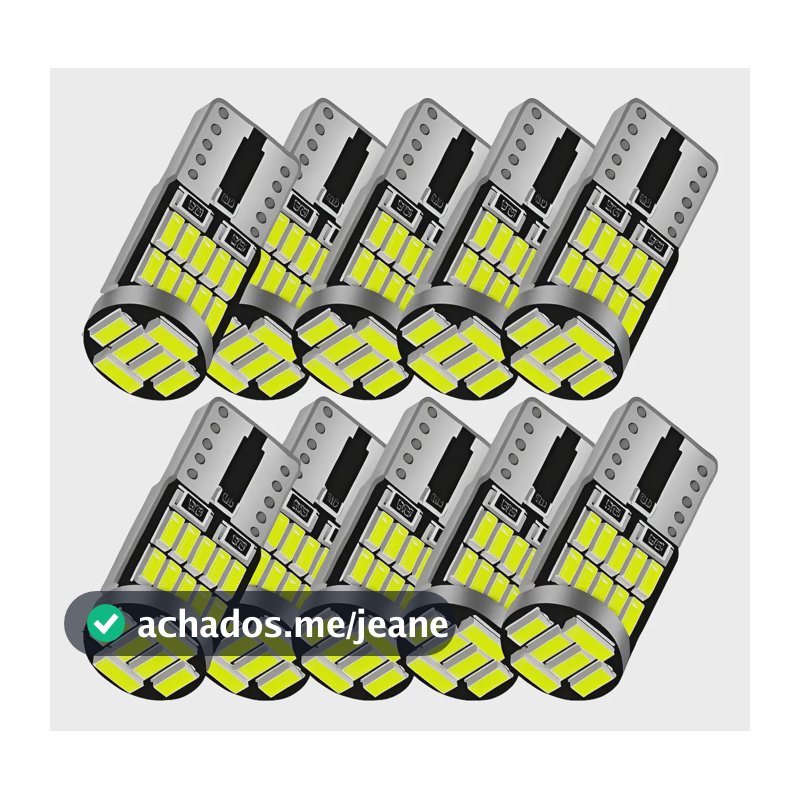 10 Lâmpadas Pingo Led C/ Canceller Canbus T10 26 Leds Smd T10 Branco 6000k