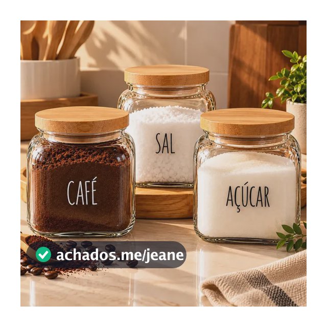 Kit 3 Potes Hermético Luxo De Vidro Para Café Açucar E Sal Sal-açucar-café