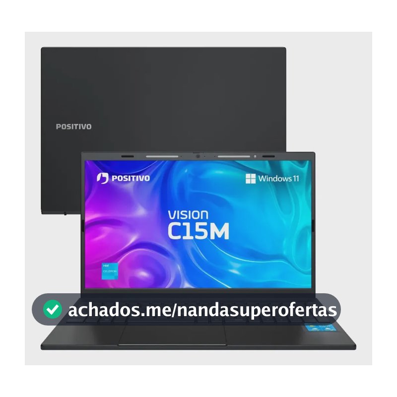 Notebook Positivo Vision C15M Intel Celeron N4500 Windows 11 Home 4GB RAM 128GB eMMC Tela 15" Full HD IPS Antirreflexo - Minitela e Tecla Copilot - Cinza
