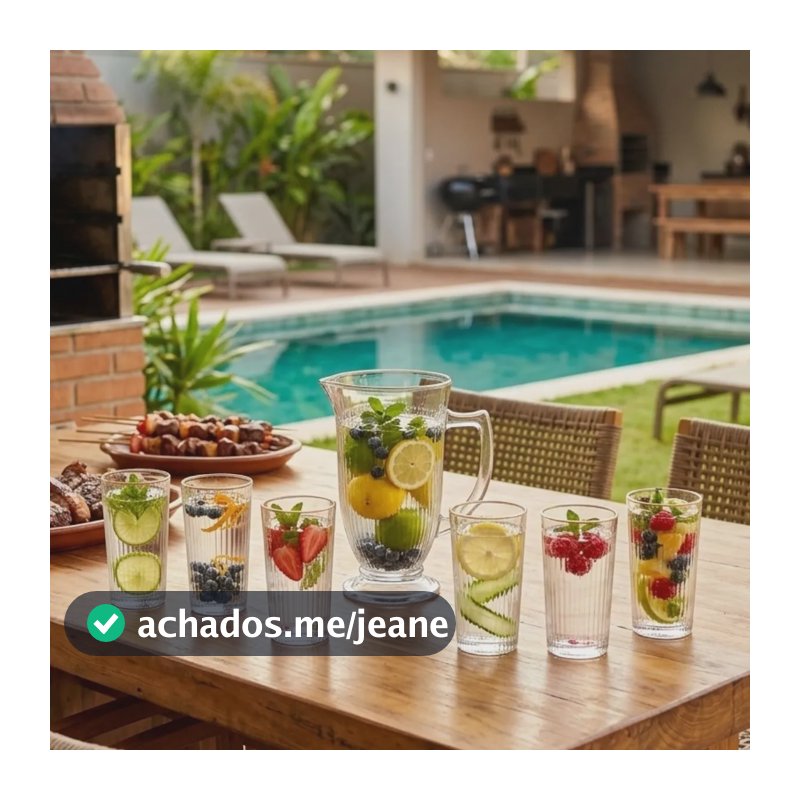 Jogo Jarra 1l E 6 Copos 265ml Vidro Canelado Lila Sem Borda