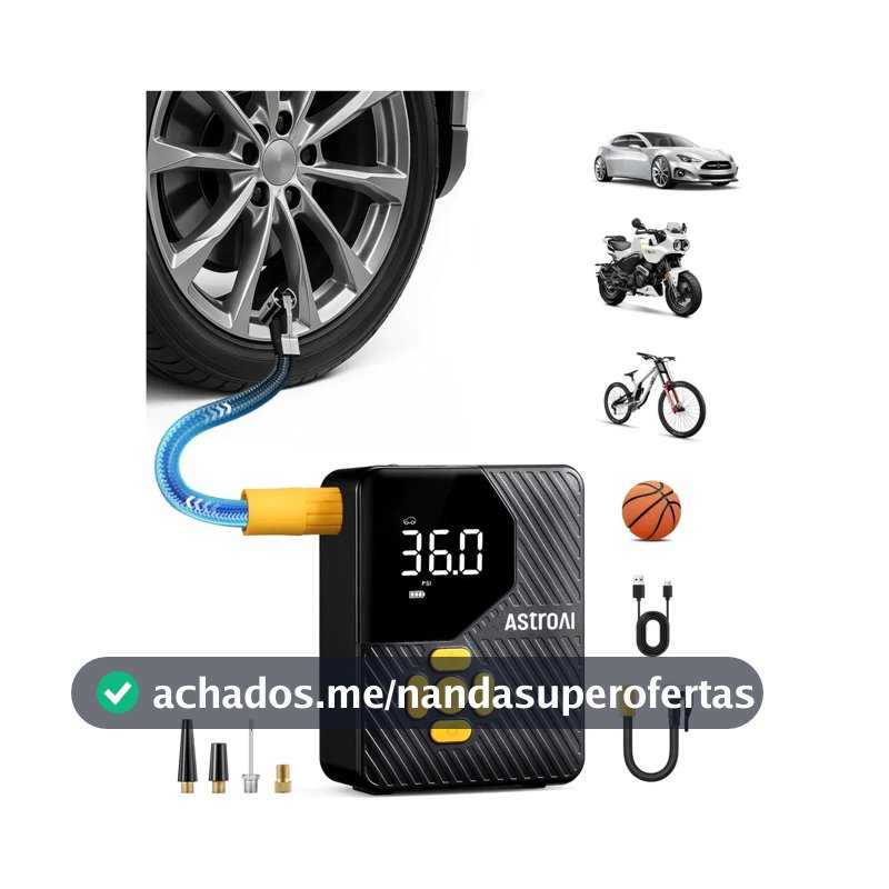 Mini Compressor de Ar Portátil AstroAI 150 psi para Pneus com Tela Digital e Lanterna