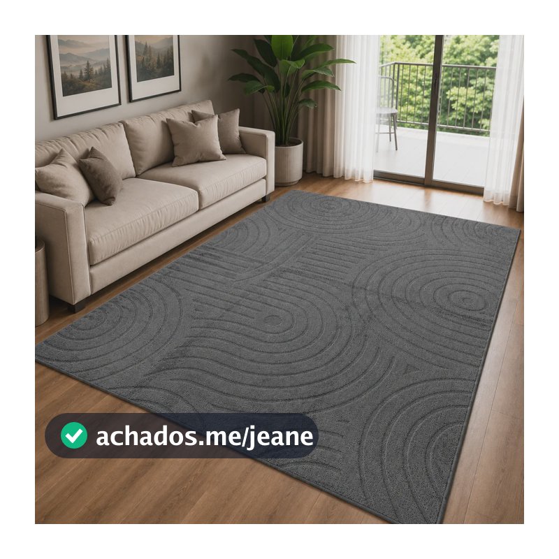 Tapete Moderno 2,0x1,5m Antiderrapante Alto Relevo Sala 2 M 1.5 M Cinza