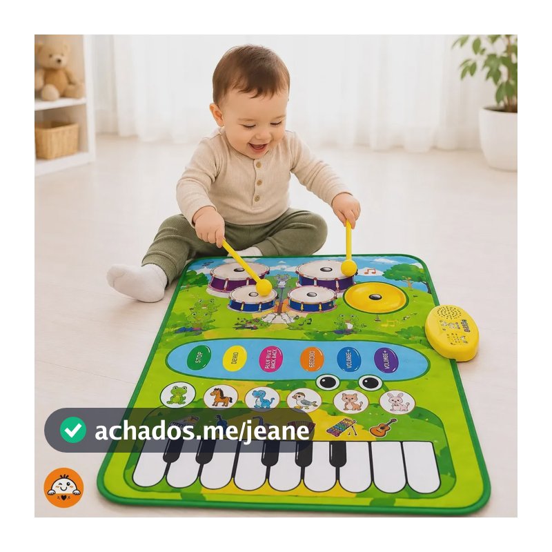 Tapete Musical Infantil Brinca Tatá de Sapo com Piano e Baquetas para Bebês