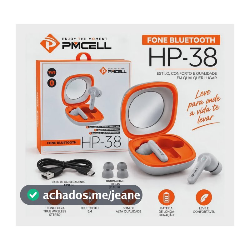 Fone Hp-38 Bluetooth Pmcell Tws Sem Fio Branco Branco