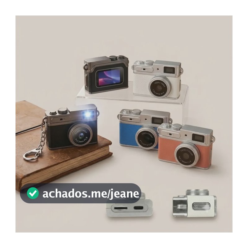 Mini Câmera Digital Retrô Vintage 1080p Hd Led Chaveiro Ips Preto