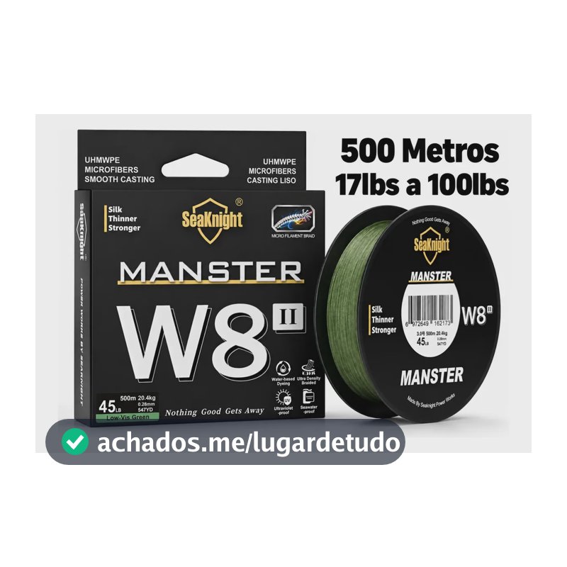 Multifilamento Manster X8 500m Verde - Todas Medidas 37mm 65lbs
