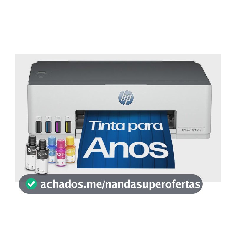 Impressora HP Smart Tank 210 com Tanque de Tinta Colorida - Com Wi-Fi - USB 2.0 de alta velocidade. Funções da impressora: Imprimir. Cor: ‎Branco (3D4L5A)
