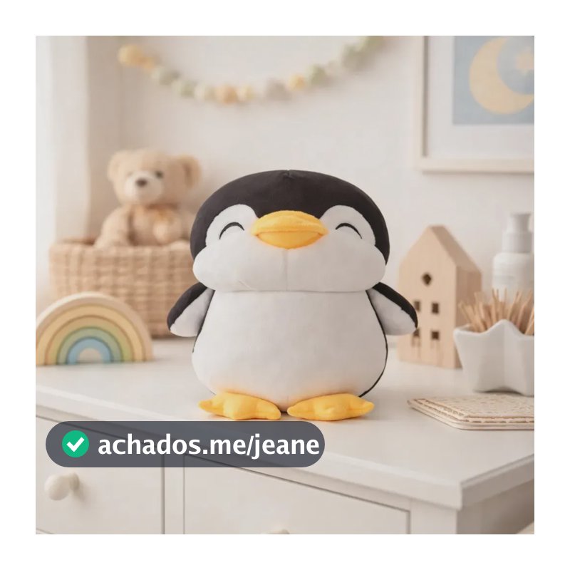 Pinguim De Pelúcia 25cm Antialérgico Macio Lavável Cor Preto