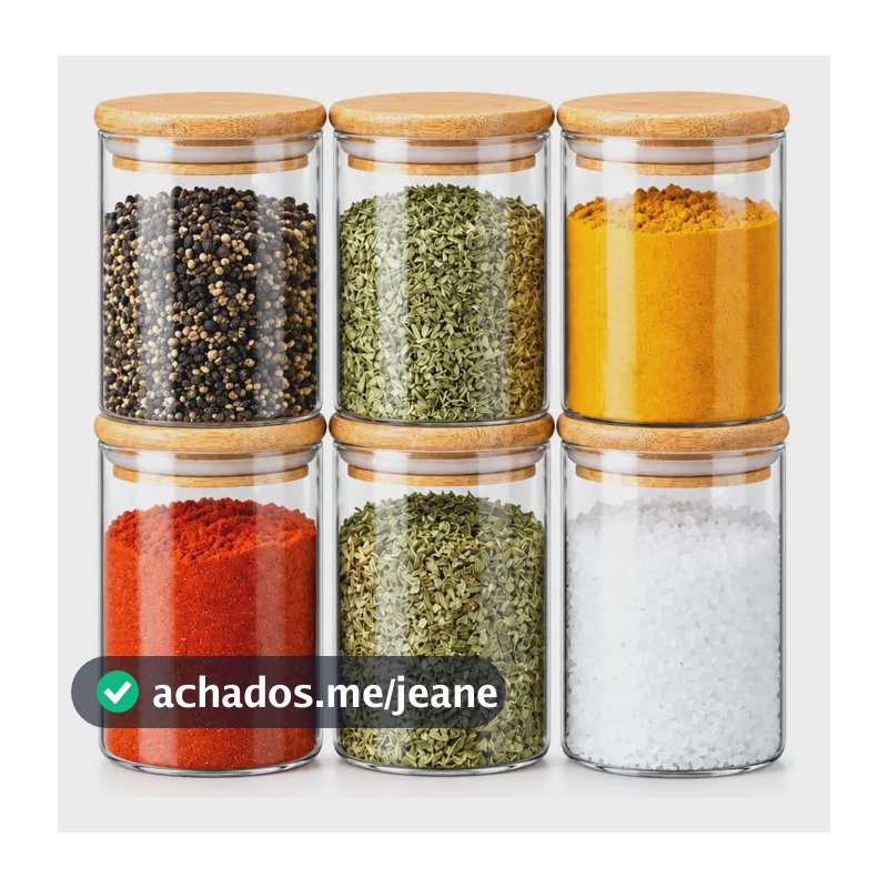 Kit 6 Potes De Vidro 210ml Tampa De Bambu Para Mantimentos Neutro