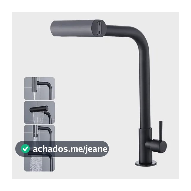 Torneira Cozinha Bancada Inox 304 Água Fria Bica Alta Gourmet 4 Modos De Água Estilo Cascata Torneira Pia Cozinha Moderna Flexível Cor Preto Premium Para Cuba Gourmet