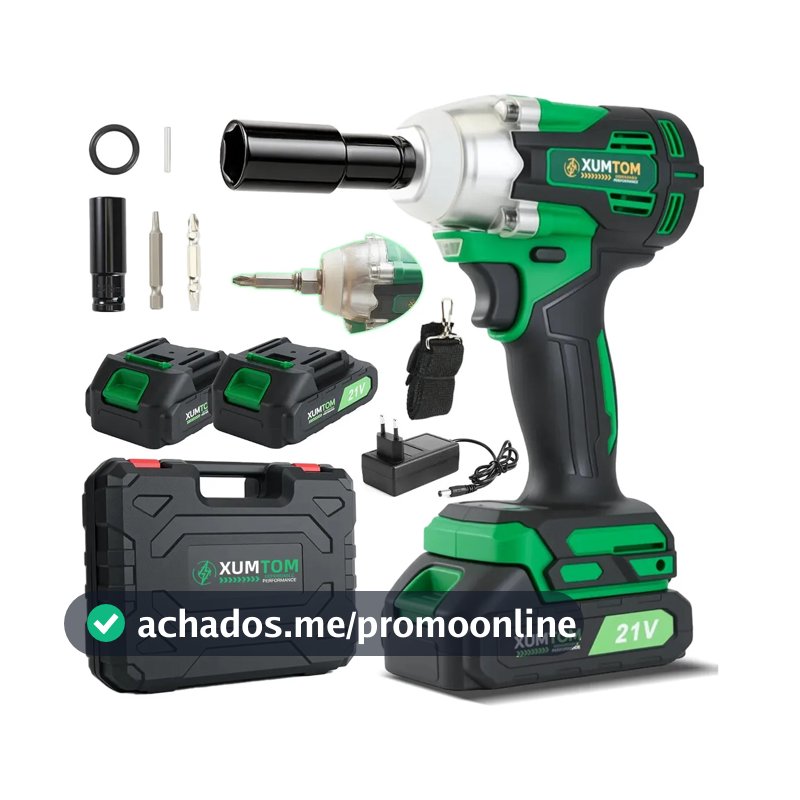 Chave De Impacto Bateria 21v 450nm SH450 XUMTOM 1/2 Pol Parafusadeira Recarregável Sem Escova Com 2 Baterias e Maleta