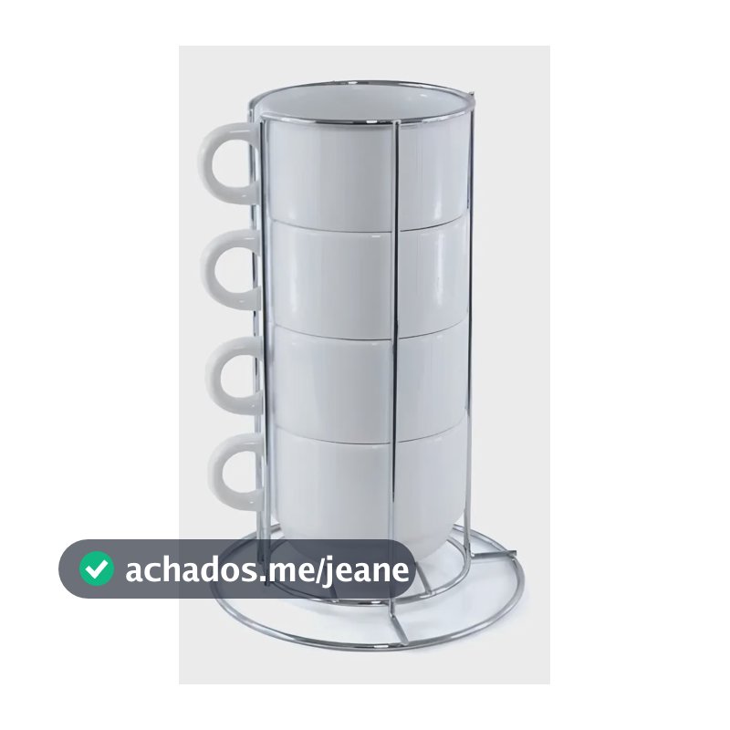Kit 4 Xícaras De Porcelana P/ Sublimação + Suporte De Metal Cor Branco