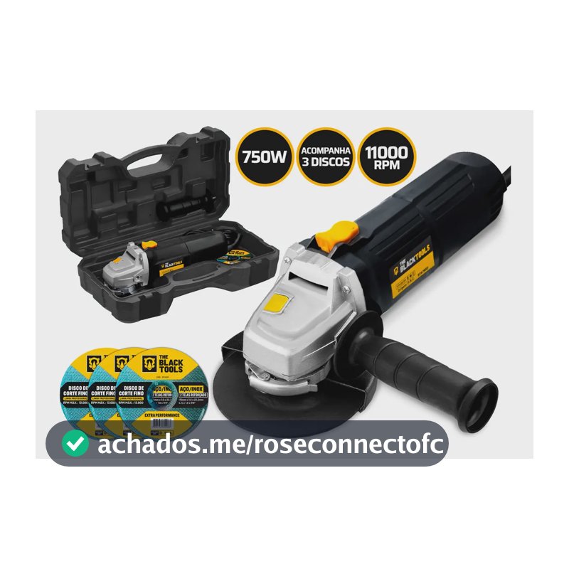 Esmerilhadeira lixadeira angular 750w 4.1/2 pol 115mm 11000rpm com maleta e discos bta780d The Black Tools