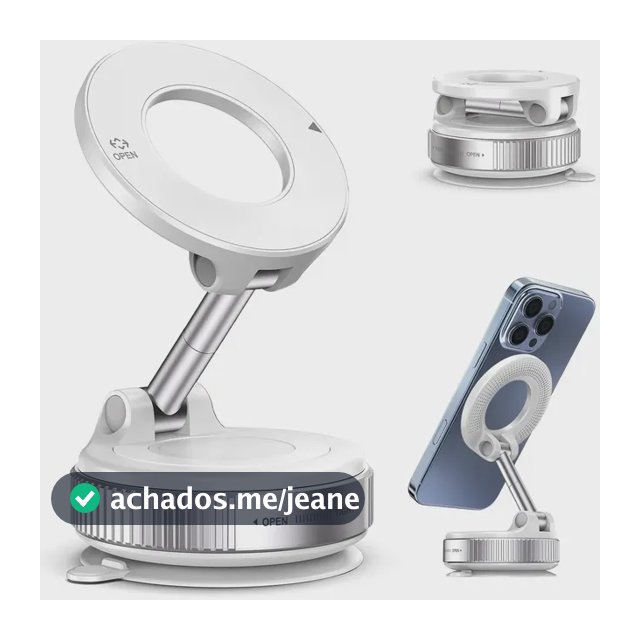 Suporte Celular Carro Magnético Rotativo 360° Dobrável Ventosa Eletro Mex Branco