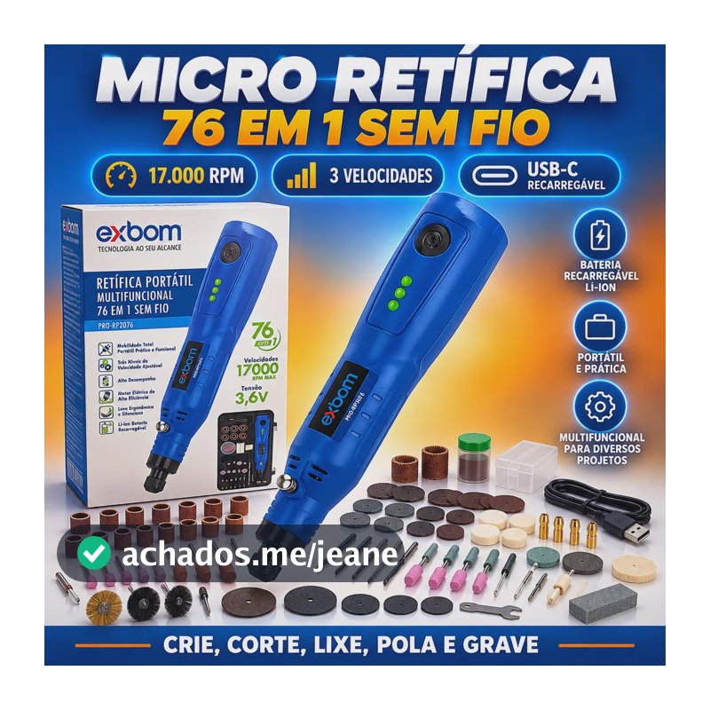 Mini Retífica Portátil Micro Muntifuncional 76 Peças Sem Fio 3.7