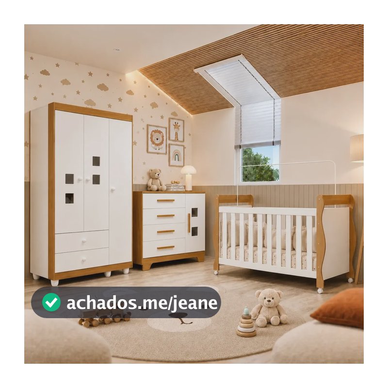Quarto De Bebê Completo Com Cômoda, Berço E Guarda Roupas Branco/amadeirado