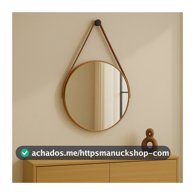 Espelho Redondo 40cm Alça Banheiro Lavabo Sala Quarto Hall Caramelo