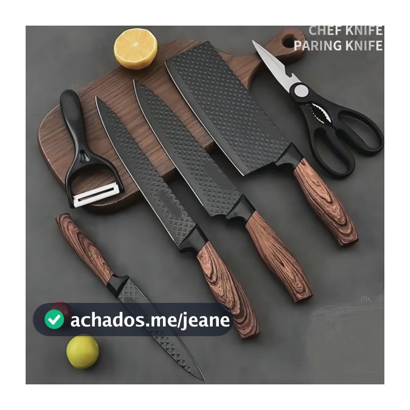 Kit Facas Churrasco Inox Antiaderente 6 Peças Chef Marrom-escuro